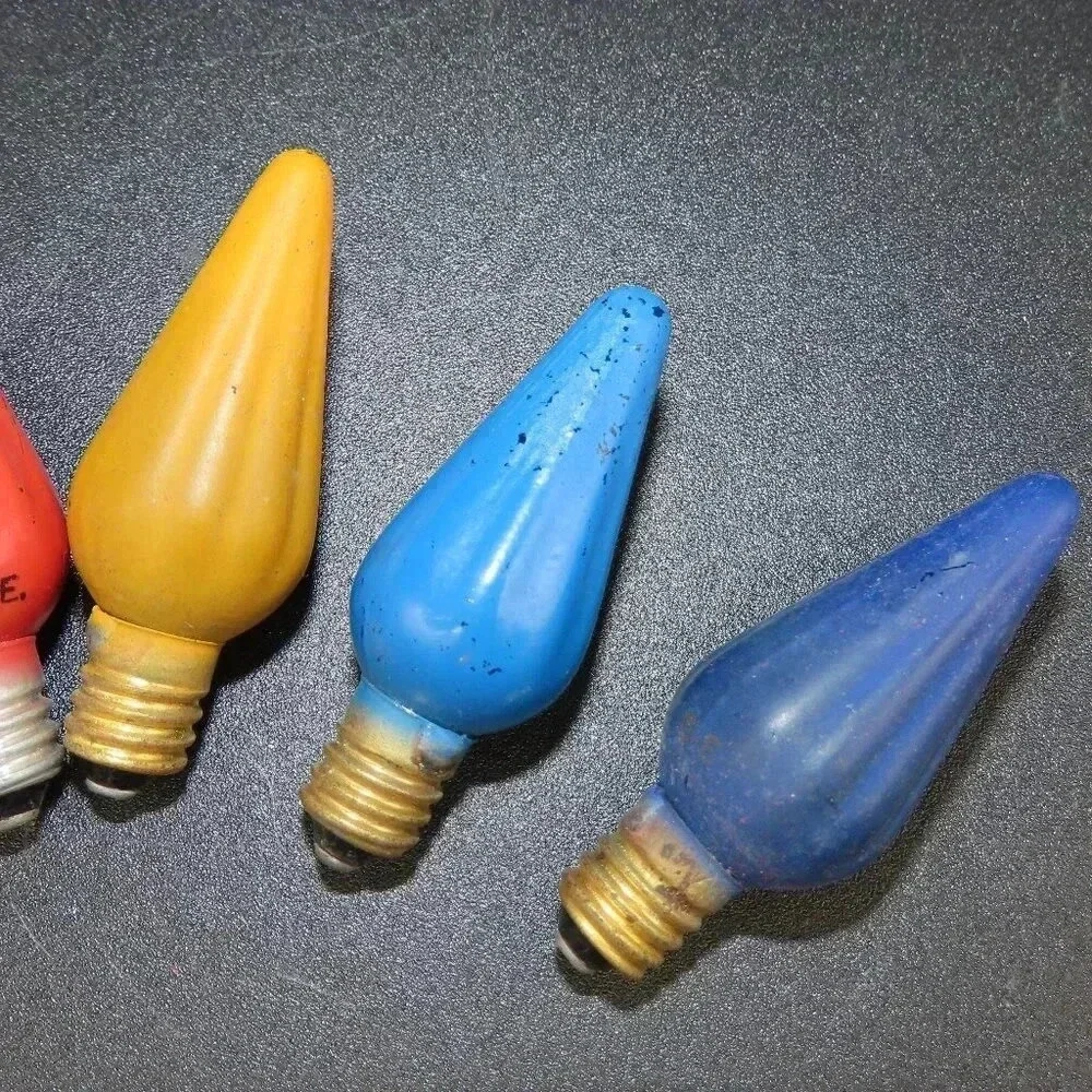 Vintage Fluted Cone GE Christmas light bulbs Retro Christmas Glass Set of 6